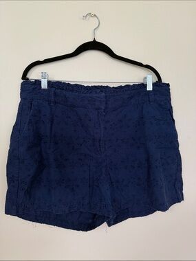 Women’s Navy Eyelet Cotton Shorts